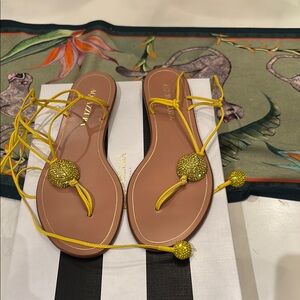 Aquazzura Jackie sandal Yellow Minimalist Sandals with T-Strap US 8